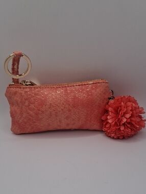 Deux Lux Coral Sequin Wristlet with Pom Pom Accent Peach